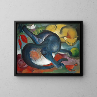 dwóch niebiesko-żółtych kotów - Franz Marc — oprawiony obraz na ścianie