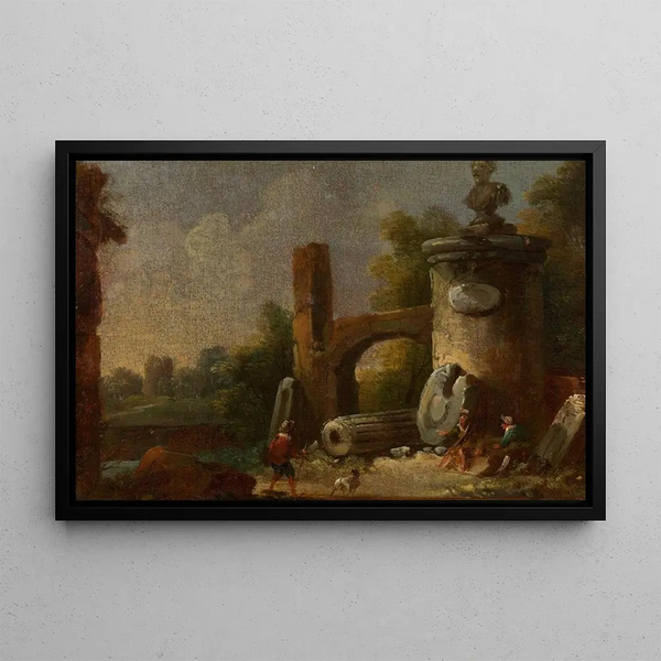 Franz Thomas Canton - Phantastische Ruinenlandschaft mit Denksule.webp