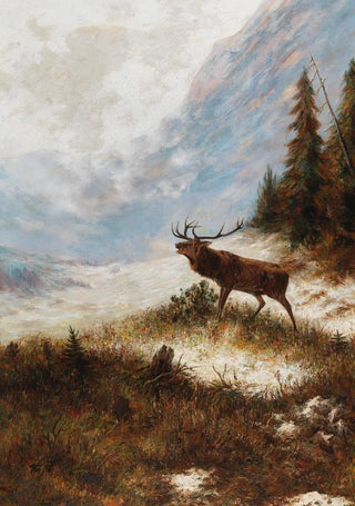 Franz Xaver von Pausinger - Bellowing Stag in a Winter Landscape.webp
