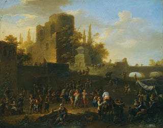 Une kermesse avec des villageois près des ruines - Franz de Paula Ferg — widok dzieła