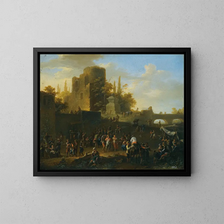 Une kermesse avec des villageois près des ruines - Franz de Paula Ferg — oprawiony obraz na ścianie