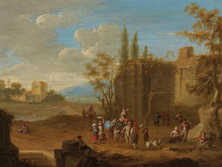 Krajobraz z podróżnikami w pobliżu ruin rzymskich - Franz de Paula Ferg — widok dzieła