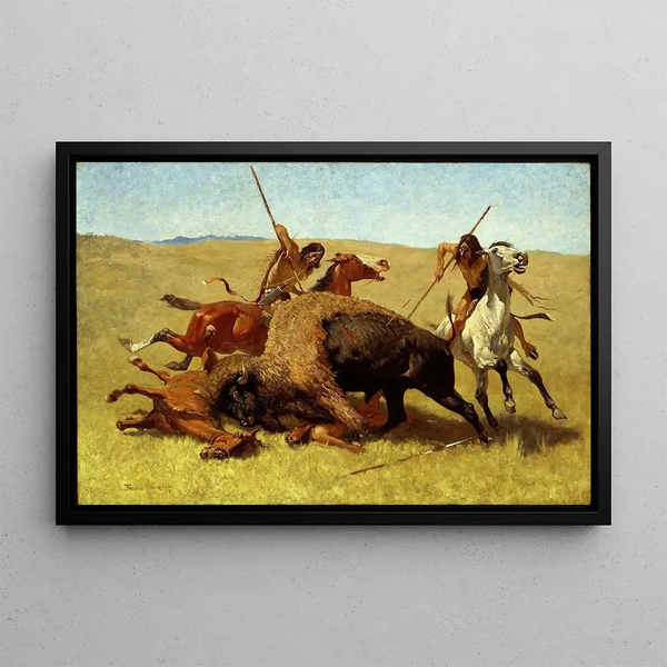 La chasse au bison - Frederic Remington — oprawiony obraz na ścianie
