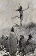 Le cracheur de feu leva les bras vers l'oiseau-tonnerre - Frederic Remington — widok dzieła