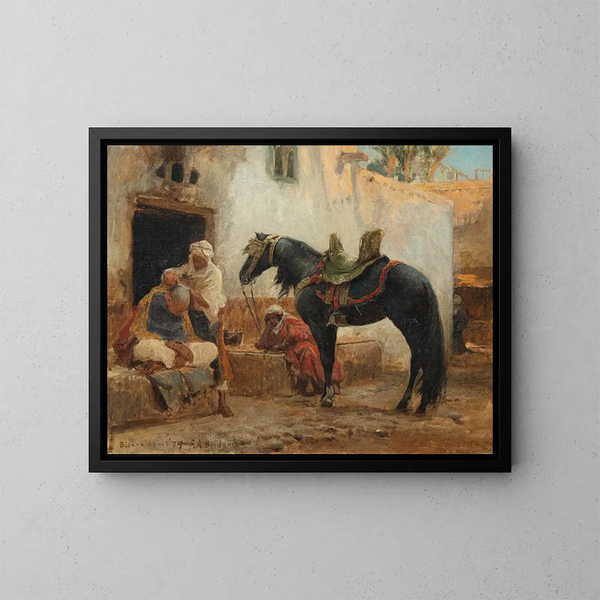 Le barbier de Biskra - Frederick Arthur Bridgman — oprawiony obraz na ścianie