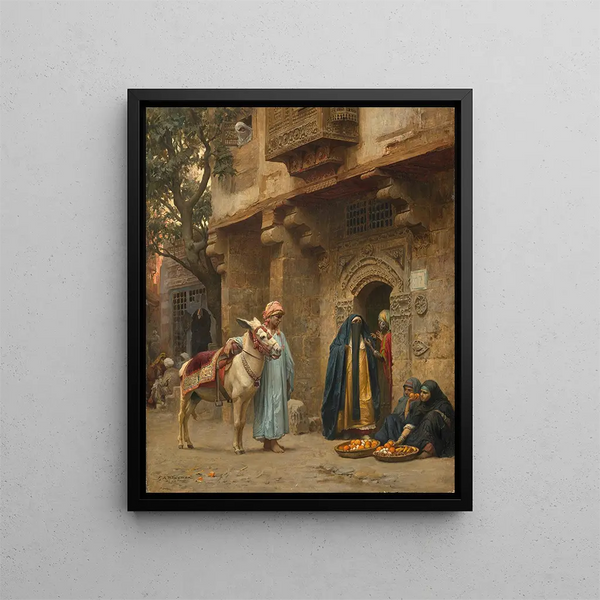 Kobiety arabskie przed drzwiami - Frederick Arthur Bridgman — oprawiony obraz na ścianie