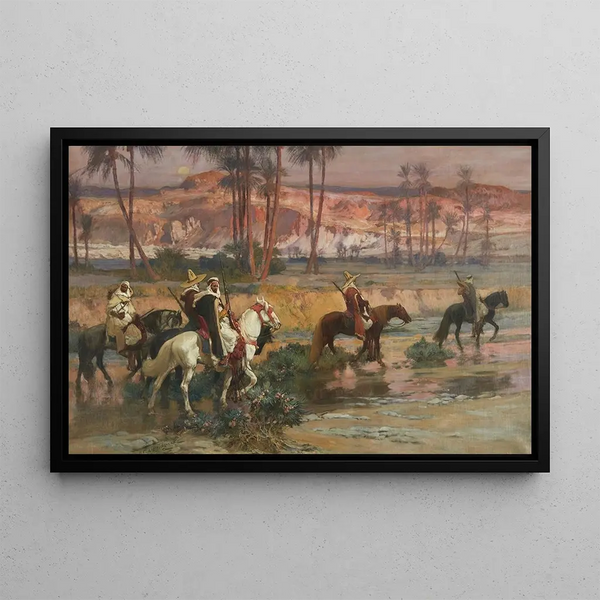 Przekraczający strumień, Algieria - Frederick Arthur Bridgman — oprawiony obraz na ścianie