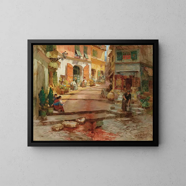 Rue Droite dans le vieux Nice - Frederick Arthur Bridgman — oprawiony obraz na ścianie