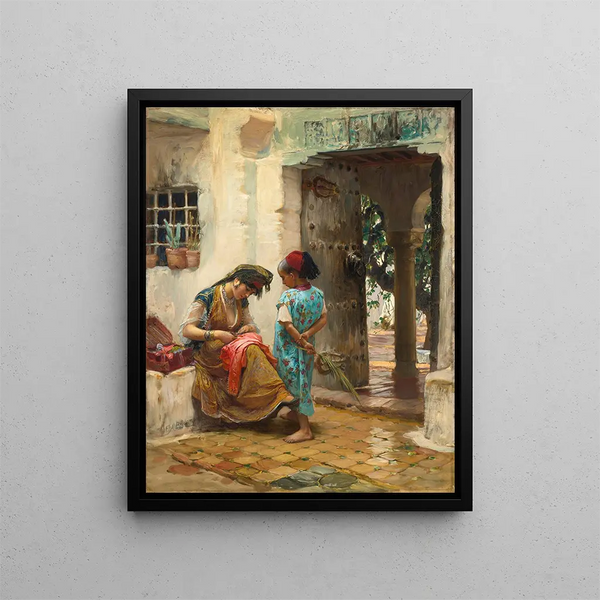 La Leçon de couture - Frederick Arthur Bridgman — oprawiony obraz na ścianie
