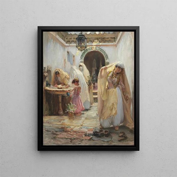 Kobiety przy fontannie - Frederick Arthur Bridgman — oprawiony obraz na ścianie