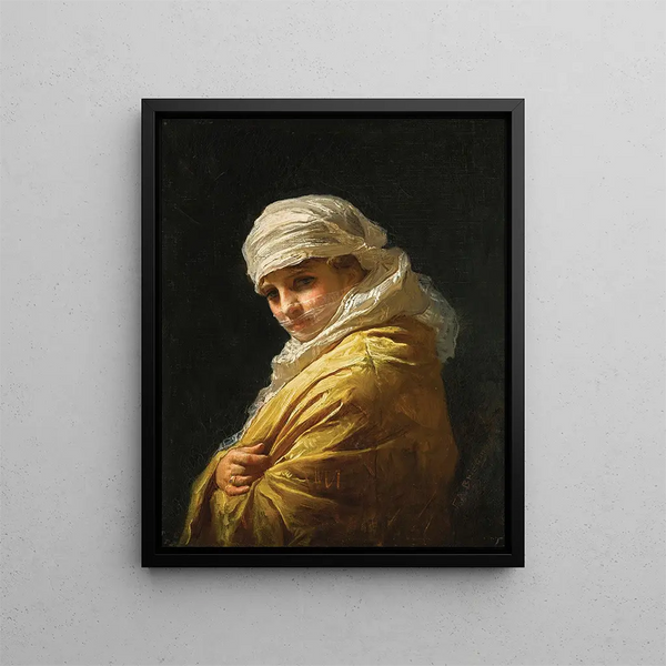 Młoda kobieta w białym turbanie - Frederick Arthur Bridgman — oprawiony obraz na ścianie