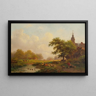 Frederik Marinus Kruseman - Summer Landscape With Sheperds And Cattle Near A Village.webp