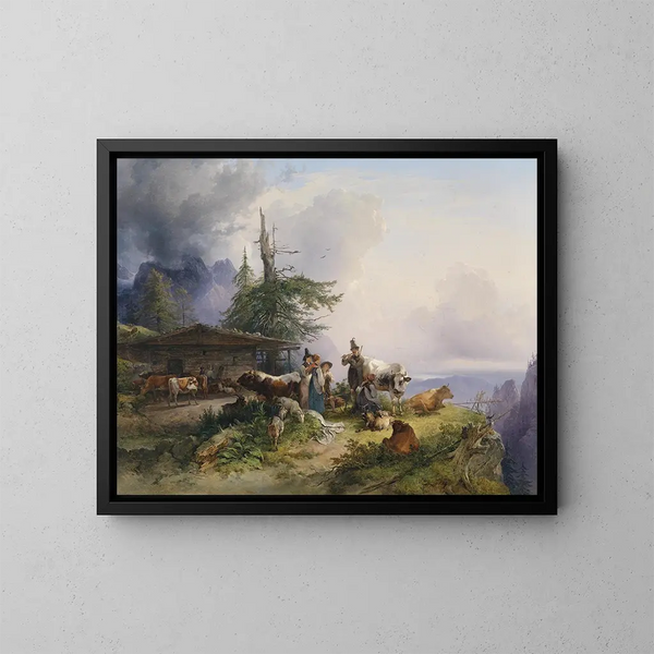 Ekonomia alpejska na Untersberg - Friedrich August Matthias Gauermann — oprawiony obraz na ścianie