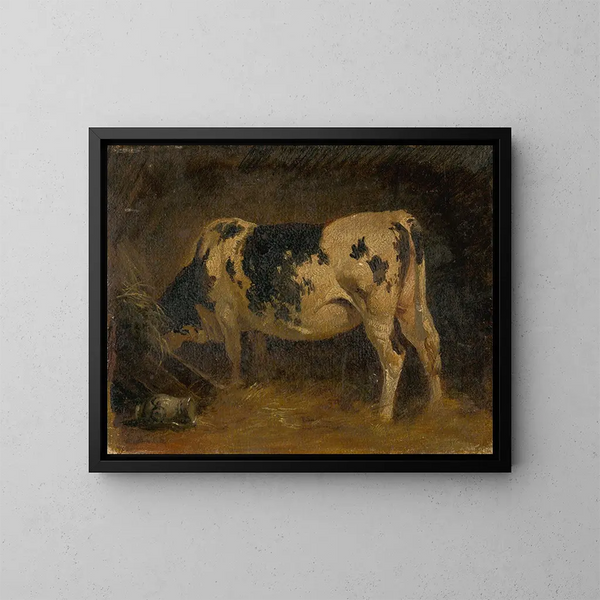 Krowa w stodole - Friedrich August Matthias Gauermann — oprawiony obraz na ścianie