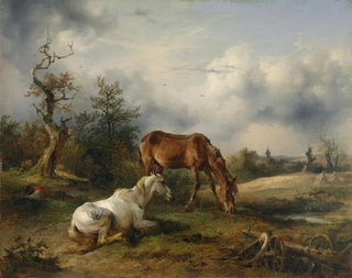 Koń i lis na łące - Friedrich August Matthias Gauermann — widok dzieła