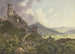 Les Ruines de Gleiberg et Vetzberg près de Gießen, à gauche les deux ruines de châteaux sur les montagnes, à droite une large vallée au premier plan, excursionnistes et bergers - Friedrich Christian Reinermann — widok dzieła