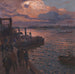 Port w Hamburgu o zmierzchu - Friedrich Kallmorgen — widok dzieła