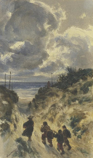 Friedrich Karl Hausmann - Hohlweg am Seestrand mit vier Mnnern 1852.webp