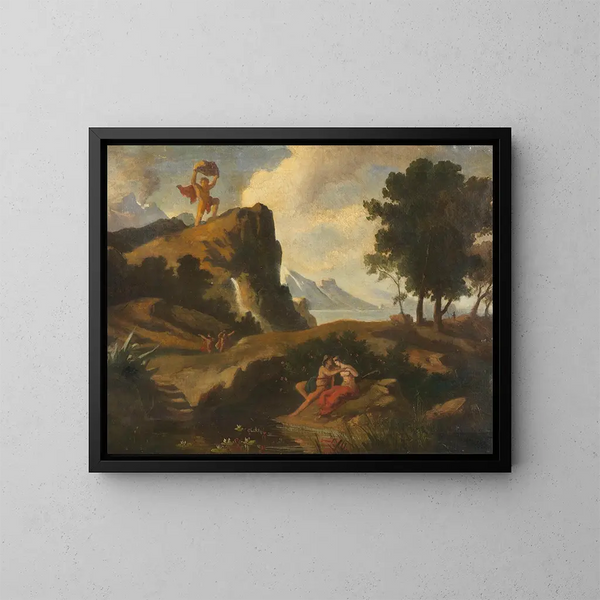 Le cyclope Polyphème jaloux tue Akis, l'amant de la Néréide Galatée, avec un rocher - Friedrich Preller le Jeune — oprawiony obraz na ścianie