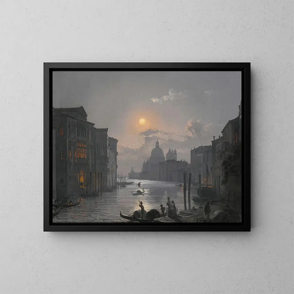 Wenecji, widok na Wielki Kanał z Palazzo Cavalli-Franchetti i Santa Maria della Salute - Friedrich von Nerly — oprawiony obraz na ścianie