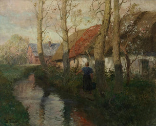 Frits Thaulow - A River in Normandy with a Woman Carrying Water.webp
