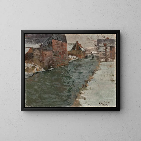 Hameau au bord de la rivière - Frits Thaulow — oprawiony obraz na ścianie