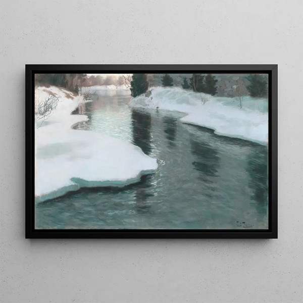 Topniejący śnieg - Frits Thaulow — oprawiony obraz na ścianie