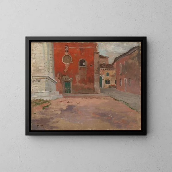 Czerwony mur kościoła w Wenecji - Frits Thaulow — oprawiony obraz na ścianie
