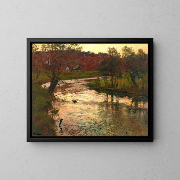 Zachód słońca nad rzeką Elle w pobliżu Quimper, Francja - Frits Thaulow — oprawiony obraz na ścianie