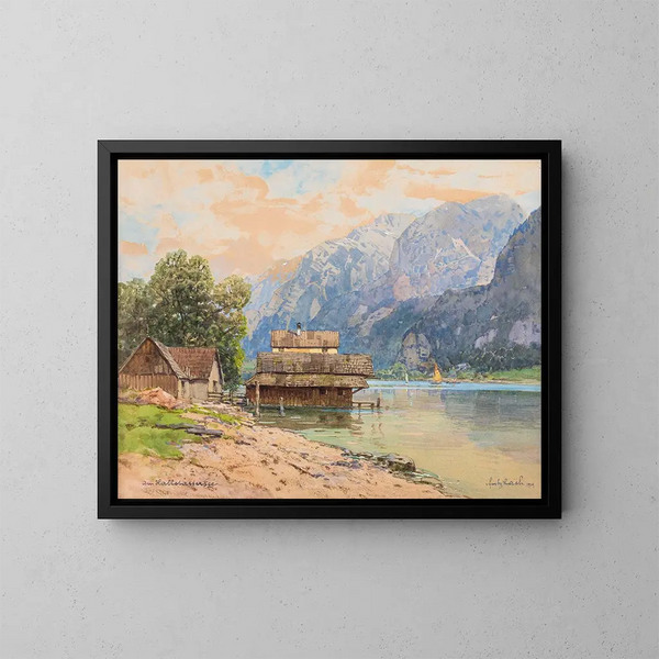 Łodzie w Hallstatt - Fritz Lach — oprawiony obraz na ścianie