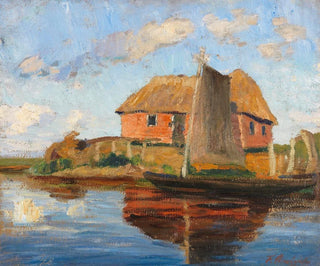 Fritz Overbeck - Hammehtte mit Torfkahn.webp
