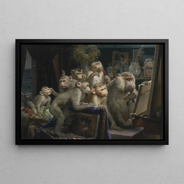 La Visite à l'atelier - Gabriel von Max — oprawiony obraz na ścianie