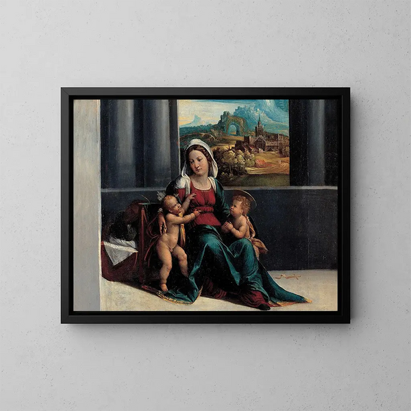 Madonny z Dzieciątkiem i świętym Janem - Garofalo i atelier — oprawiony obraz na ścianie