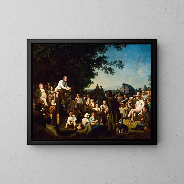 Dyskurs o pniu - George Caleb Bingham — oprawiony obraz na ścianie