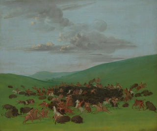 Polowanie na bizona otoczone przez Hidatsa - George Catlin — widok dzieła