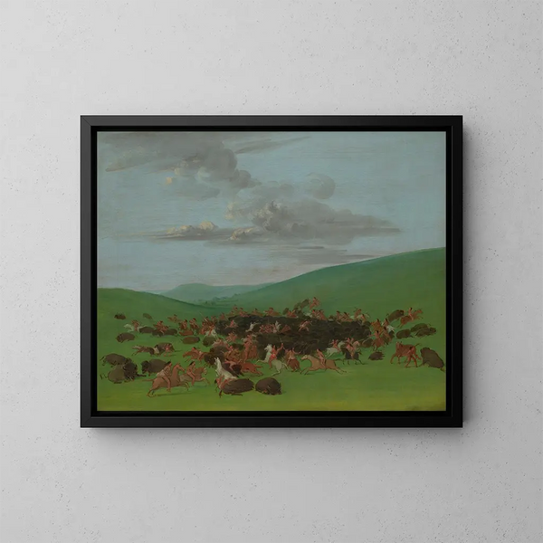 Polowanie na bizona otoczone przez Hidatsa - George Catlin — oprawiony obraz na ścianie