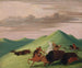 Polowanie na bawoła: byk chroniący krowę i jej cielę - George Catlin — widok dzieła