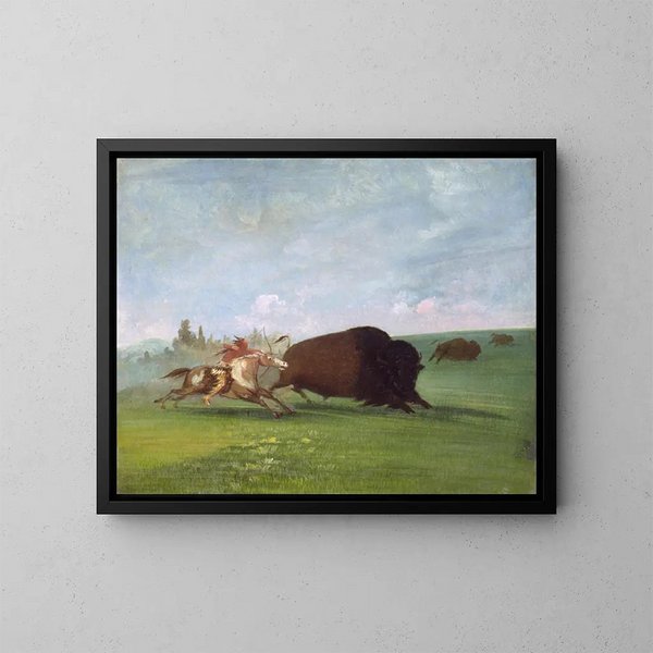 Polowanie na bawoła, jedna śmierć - George Catlin — oprawiony obraz na ścianie