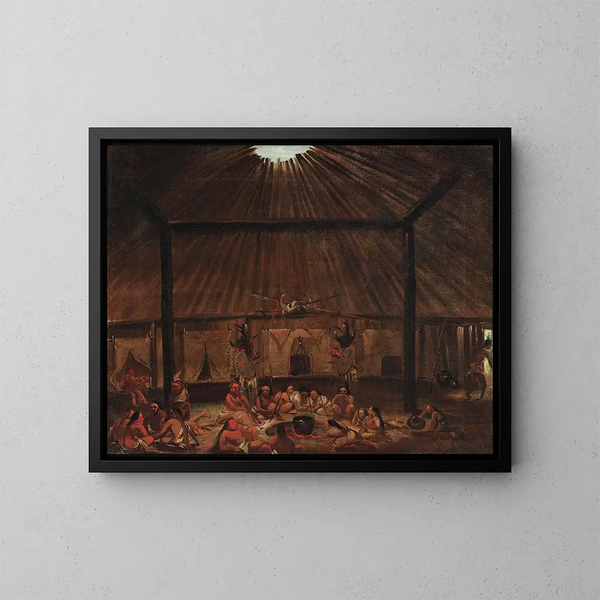 wnętrza pawilonu mandan - George Catlin — oprawiony obraz na ścianie