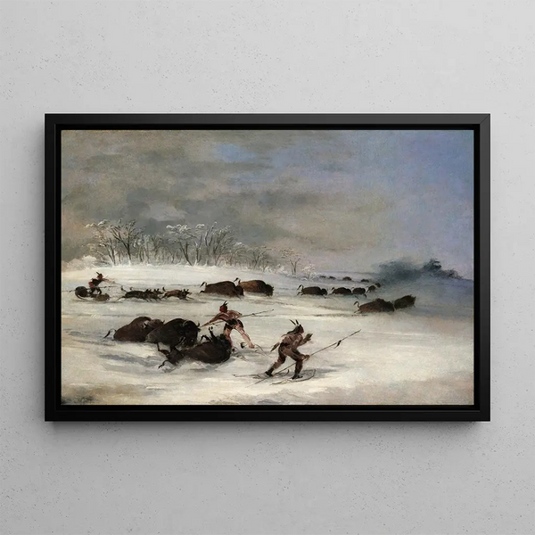 Indian Sioux na rakietach polujących na bizona - George Catlin — oprawiony obraz na ścianie