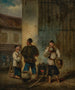 Trzech mężczyzn pijących zupę wokół ogniska - George Chinnery — widok dzieła