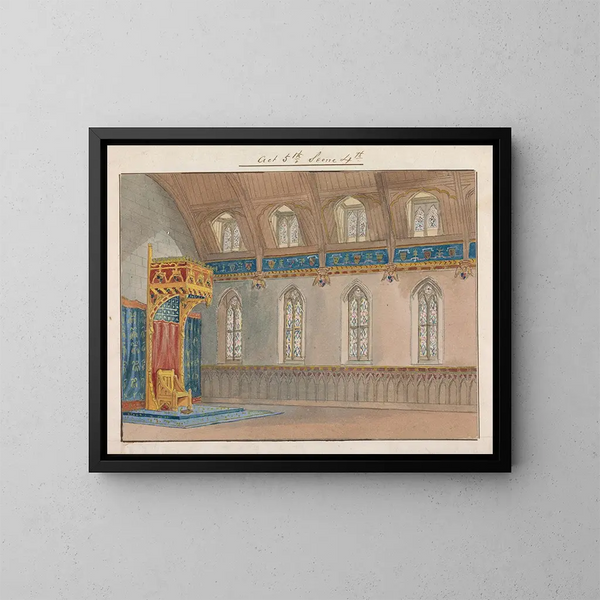 dekoracyjny do przedstawienia Richard II Charlesa Keana w Princess's Theatre 12 marca 1857, akt 5, scena 4 - George Cressal Ellis — oprawiony obraz na ścianie