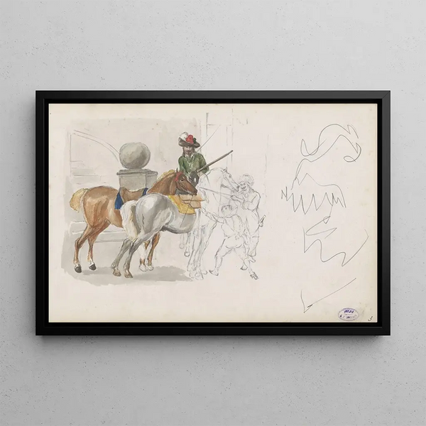 George Hendrik Breitner - Drie mannen en een jongen bij drie paarden.webp