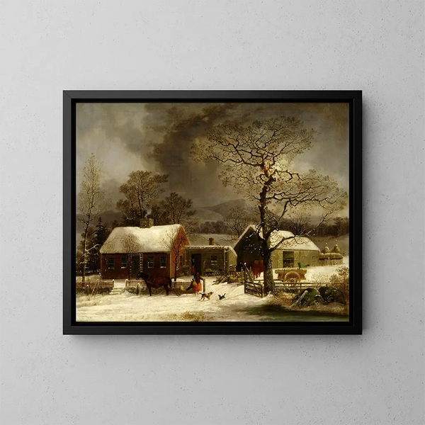 Scena zimowa w New Haven, Connecticut - George Henry Durrie — oprawiony obraz na ścianie