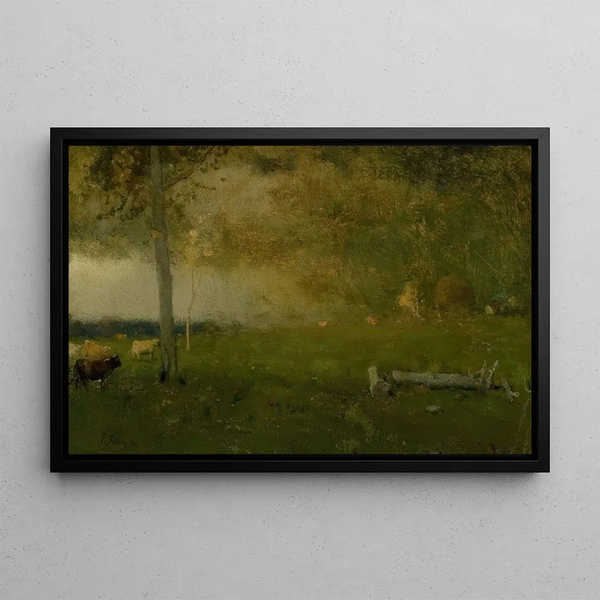 pejzaż z bydłem podczas burzy - George Inness — oprawiony obraz na ścianie
