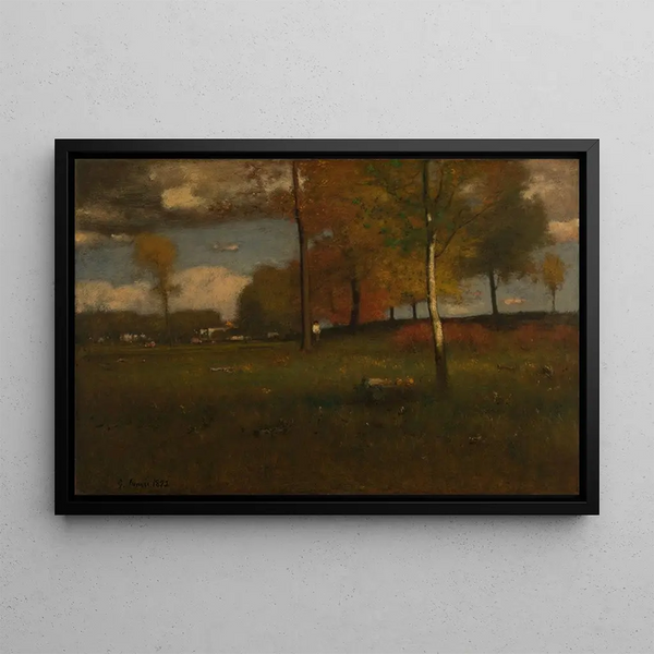 Blisko wioski w październiku - George Inness — oprawiony obraz na ścianie