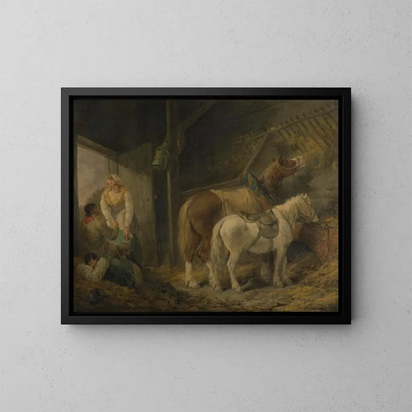 Stajnia z noszami - George Morland — oprawiony obraz na ścianie