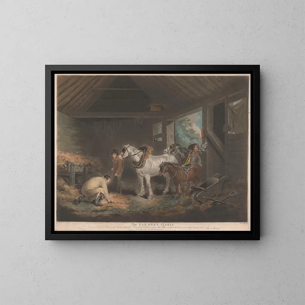L'Étable des fermiers - George Morland — oprawiony obraz na ścianie