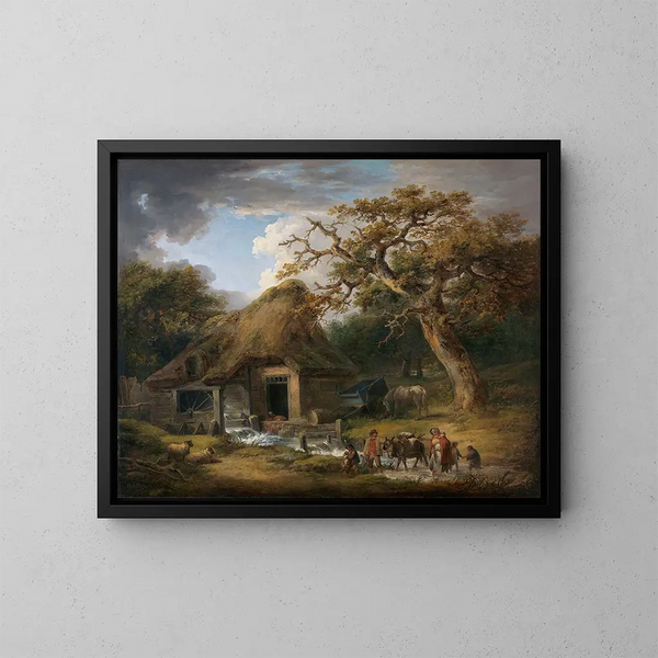 Stary młyn wodny - George Morland — oprawiony obraz na ścianie