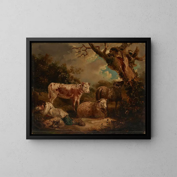Le repos des bergers - George Morland — oprawiony obraz na ścianie